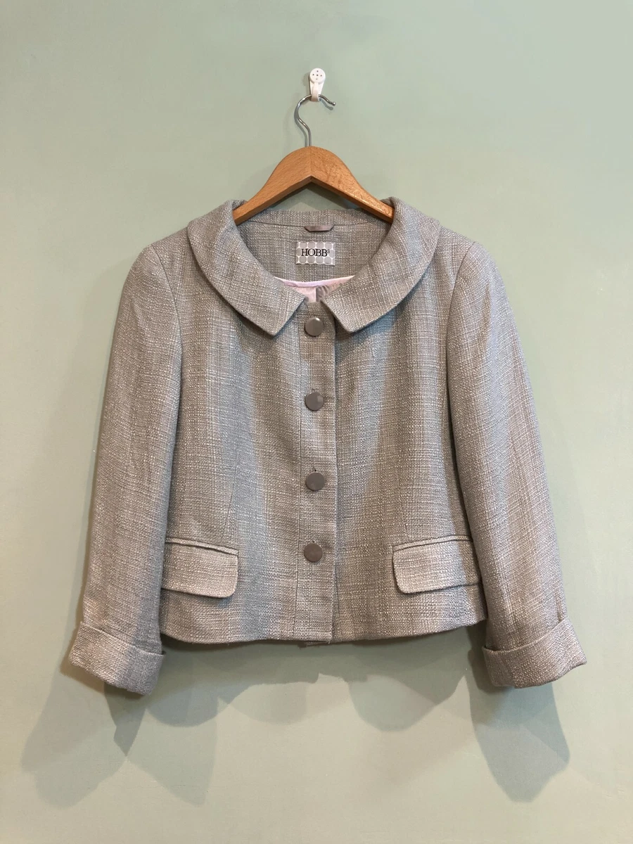 HOBBS Dusky Grey Sage Linen Cropped Summer Occasion Evening Jacket S M