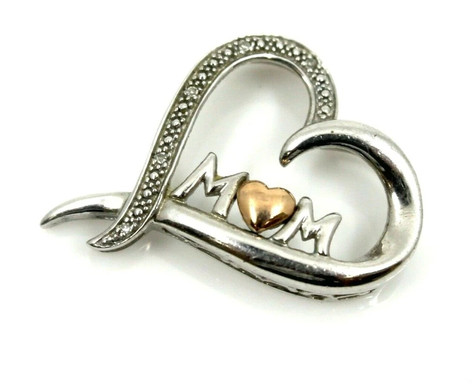 Pingente de coração de prata esterlina e ouro rosa 14K Helzberg HDS mãe mãe - Imagem 3 de 4