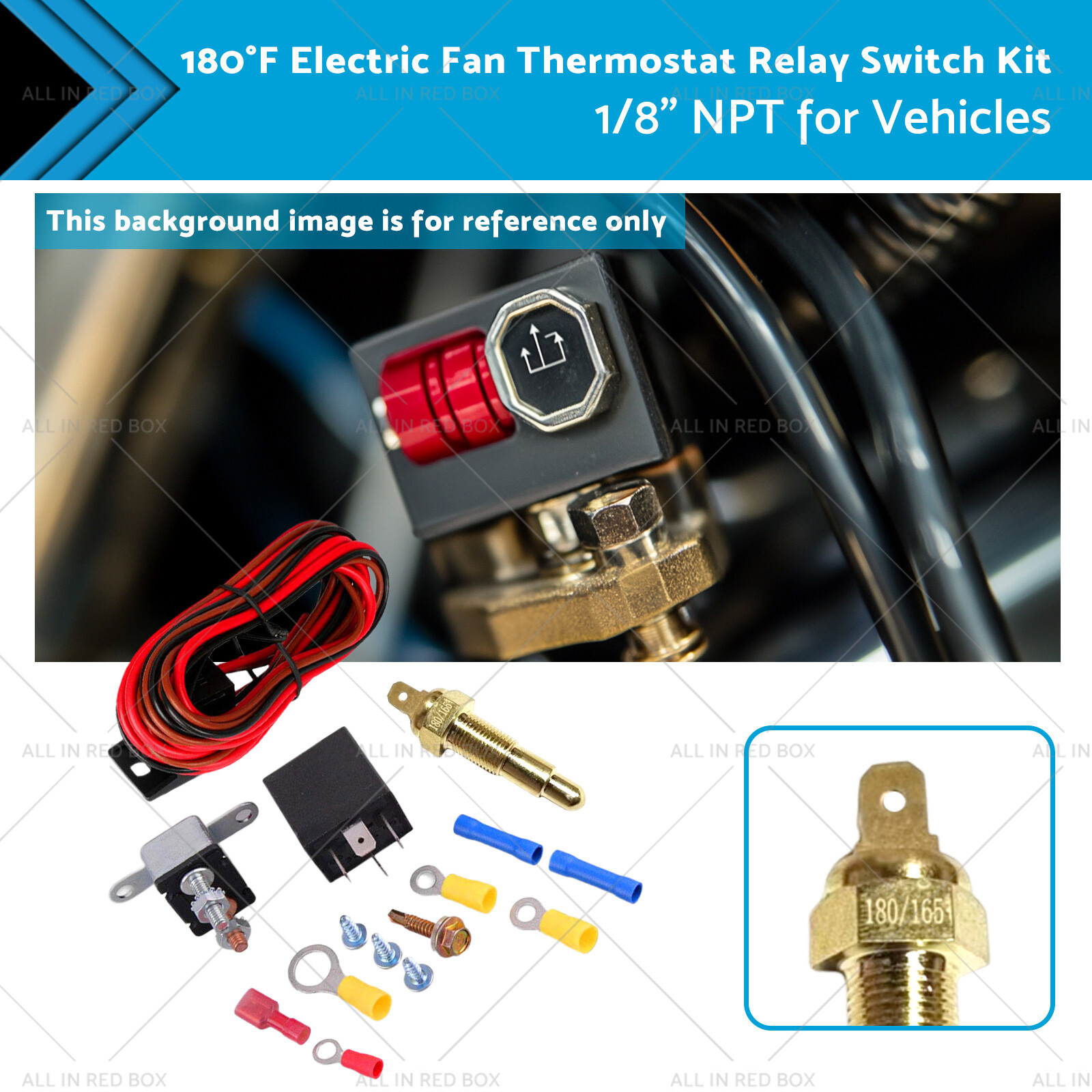 180°F Electric Fan Thermostat Relay Wiring Switch Kit 1/8