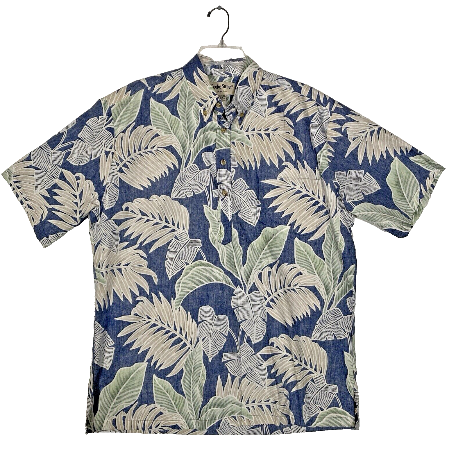 Cooke Street Honolulu Shirt Mens Large Blue Hawaiian 100% Cotton Beachy Casual