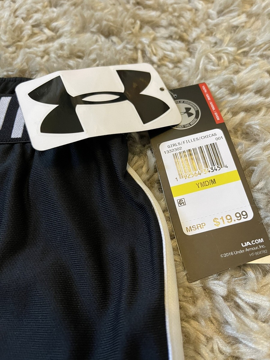 NWT Under Armour Girl's Black Athletic Youth Drawstring Shorts, Sz