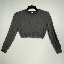 Colsie Cropped Lounge Top Womens Medium Soft Stretch Long Sleeve Dark Gray