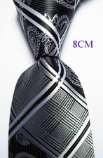 New Classic Checks Paisley Black White JACQUARD WOVEN Silk Men's Tie Necktie