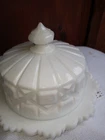Vintage WestMoreland White Milk Glass Old Quilt Covered 2 PC Cheese Butter Dish