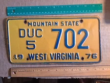 License Plate, West Virginia, 1976, Dealer Used Cars, DUC 5  702