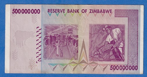 ZIMBABWE 500 MILLION DOLLARS 2008 P-82 CIRCULATED REPLACEMENT NOTE ZA0007307 - Picture 2 of 3