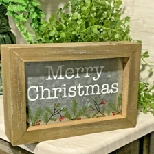 Merry Christmas Wooden Tabletop Primitive Country Scripted Christmas Sign S38