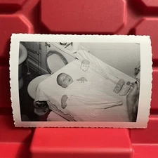 Newborn Baby Laying On Table 4 1/2 x 3 1/8 Photograph Pre Owned Vintage 1950s