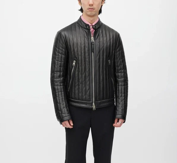 New TOM FORD Men's Vertical Channel Leather Racer Jacket - Image 2 of 4