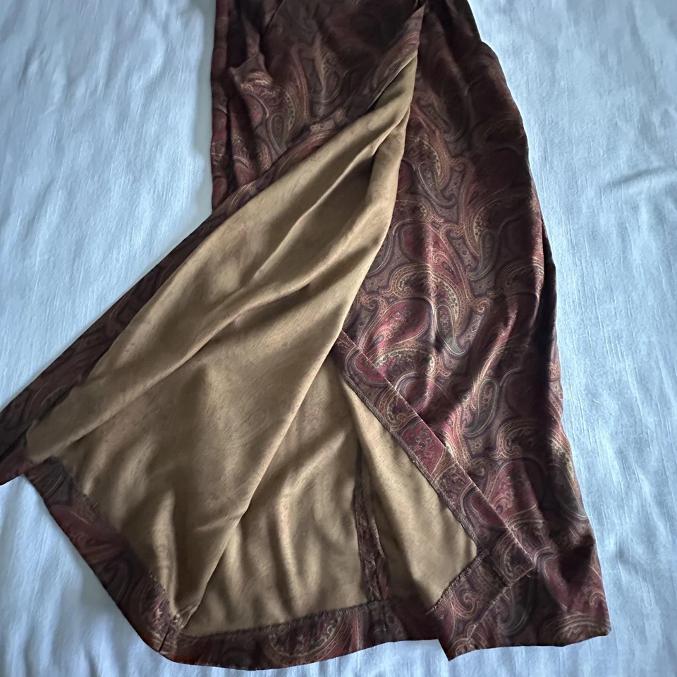 Falda Arlington Avenue Para Mujer 8 Marrón Rojo Paisley Midi Forrada Rayón Hecha en EE. UU. Foto 3 de 4