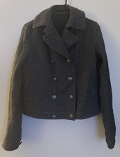 Vintage Uniqlo Naval Cropped Pea Coat Wool Women’s Size Small Gray