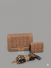 Chic Blush Tweed Crossbody Bag with Matching Mini Pouch & Strap
