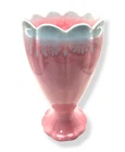 Vintage 1950s Hull USA Pink Blue Drip Glaze Footed Vase 9.5" Scalloped Rim #73