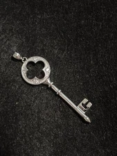 Sterling Silver Key Pendant- With CZs - Elegant Clover Design - Solid .925