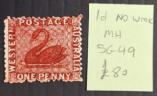 1864 Western Australia 1d Carmine Rose Swan stamp No WMK P13 Mint £400.00.