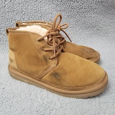 UGG Neumel Chukka Boot Womens Size 6 Chestnut Brown Suede Sheepskin Lace Up