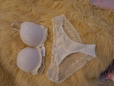 White Padded Bra 34c Briefs  10/12  Matching Set