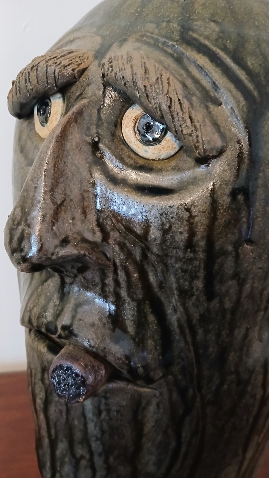 Dal Burtchaell "Ugly Face" Cigar Smoker with Patina Drip Glaze