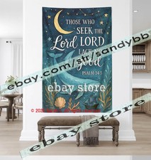 Fabric Tapestry Psalm Scripture Ocean Decor whale art 59X82 in