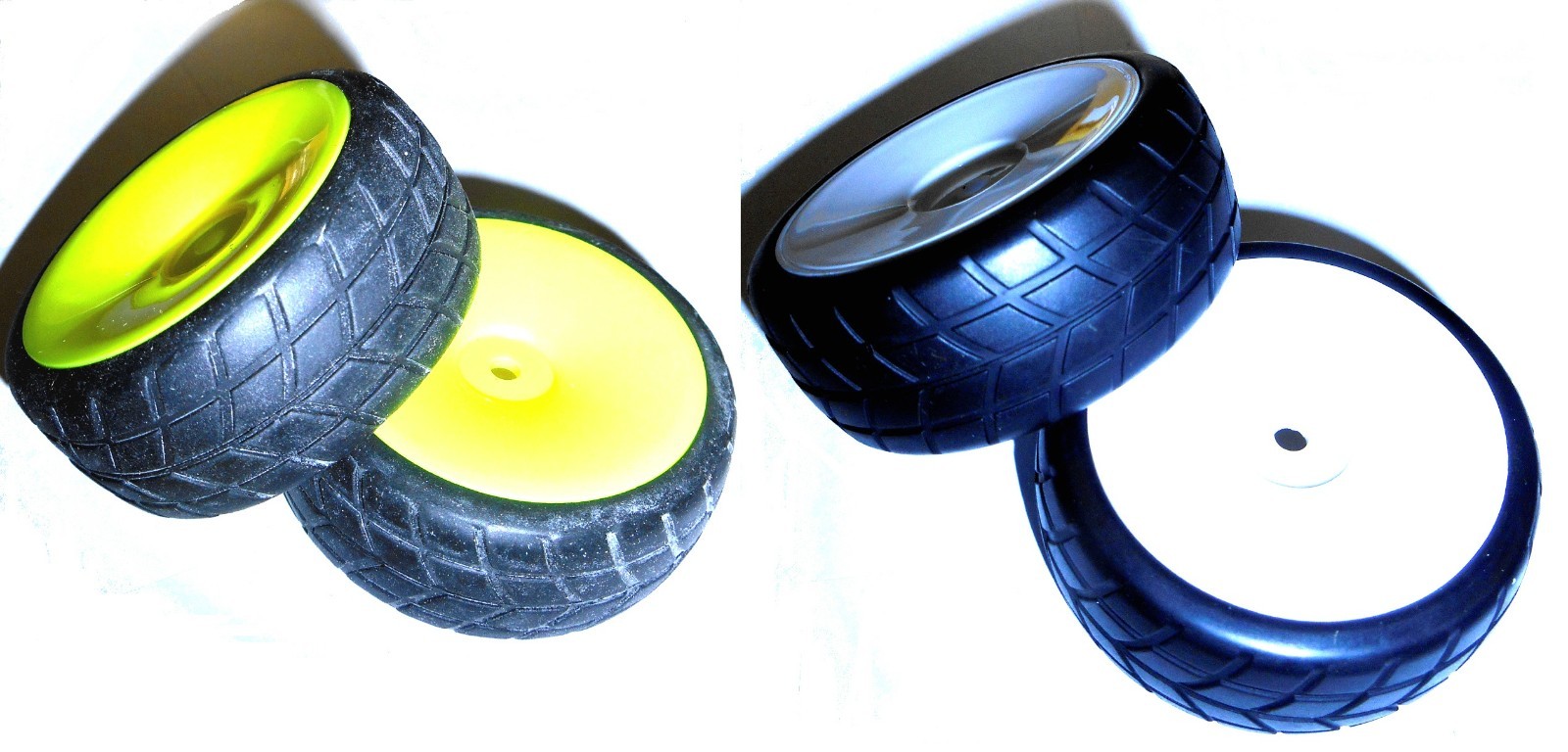 02117 1/10 Scale RC Nitro Car On Road Wheels V Rubber Tyres x4 White Yellow Disc