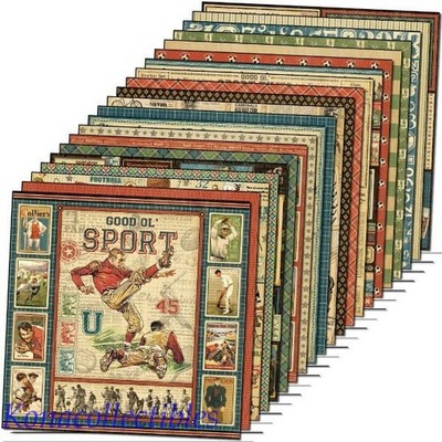 Graphic 45 Good Ol' Sport 12 x 12 Paper 12 Sheets 1 Ea 24 Designs Football
