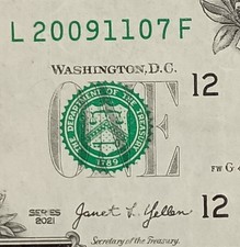 November 7 or July 11 2009 Birthday Note Fancy Serial Number $1 One Dollar Bill