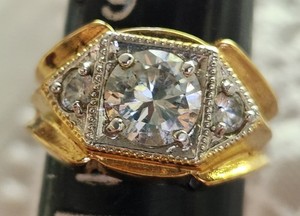 Stunning 14K HGF CZ Gold Filled Ring 3 CZs, Large Center,  Size 10