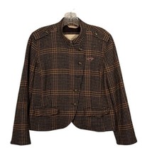 Vintage Y2K Hollister Houndstooth Wool Plaid Peacoat Blazer Jacket Military L