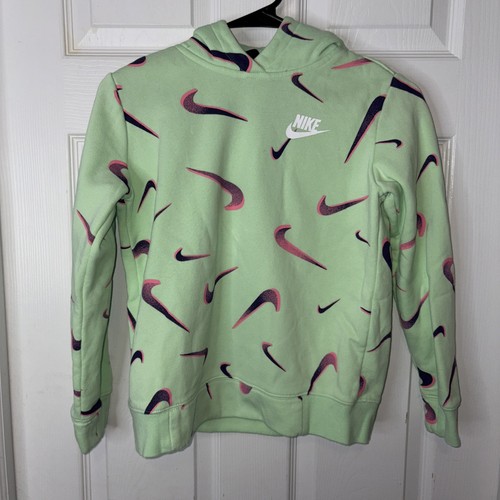 Nike Standard Fit Hoodie Youth M Swoosh Logo Lime Green Sweatshirt 1814-r