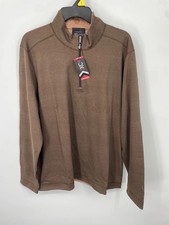 Johnston  Murphy Mens XC4 Reversible Quarter Zip Pullover Sweater L Brown Rust