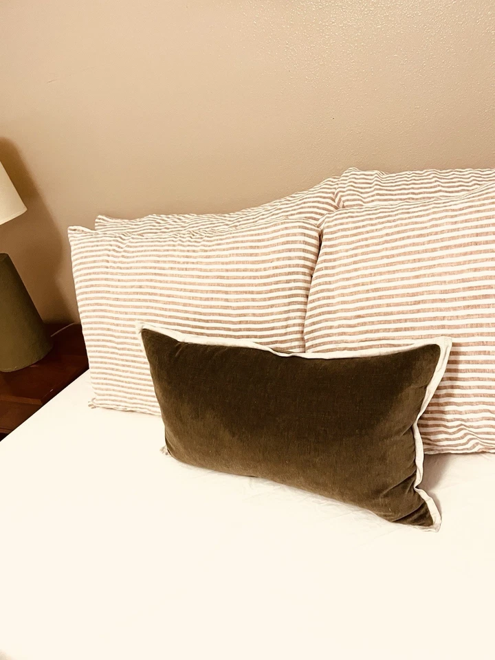 Set 2 West Elm Melange Terracotta Flax Linen Striped Standard Sham Pillow Case - Image 3 of 4