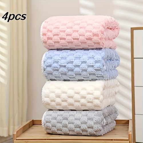 Pack Of 4 Waffled Super Soft Bath Towels - Super Absorbent  Microfiber