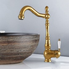 Gold Brass 360 Swivel Spout Kitchen Basin Vessel Sink Mixer Water Faucet Tap