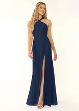Azazie Rue  Dark Navy A-Line Halter Chiffon Dress Women's A10 NEW