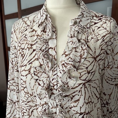 S.Oliver Black Label Volant Bluse Rüschen S 36/38 Top Damen weiß Gold braun