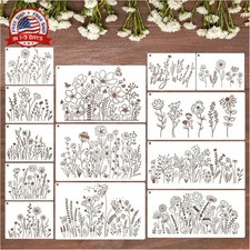 13 Pieces Wildflower Stencils Flower Stencils for Painting Wood, Reusable Spring