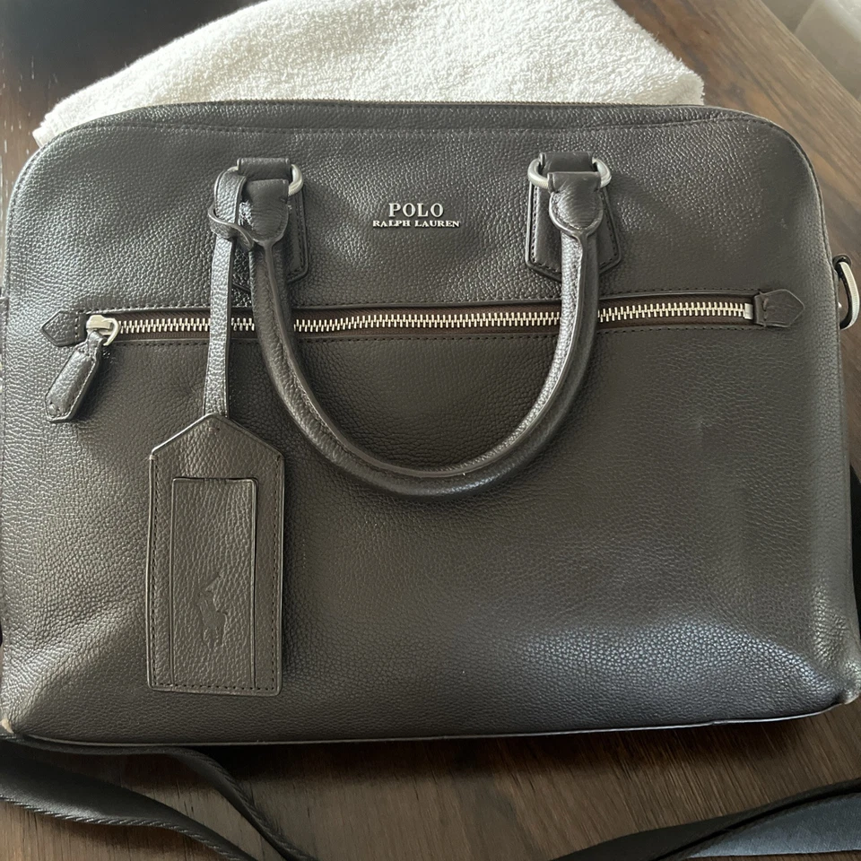 Polo Ralph Lauren Pebble-Grain Leather Briefcase Laptop Bag Dark Brown - Image 3 of 4