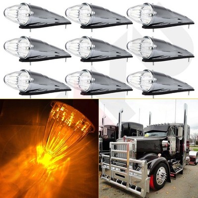 For truck Peterbilt 9pcs 15.5 inch Torpedo 17 Diodes Amber Led Cab Marker Light