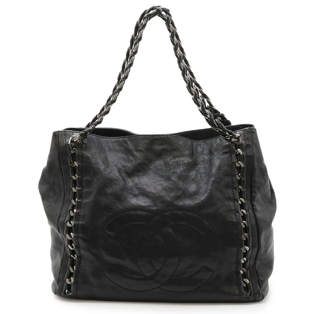 CHANEL Coco Mark Chain Tote Shoulder Bag in Caviar Leather