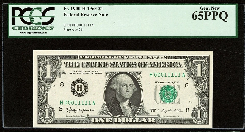 (( LOW # 00011111 )) True Binary Fancy serial number $1 PCGS 65 PPQ / non star / - Image 2 of 3