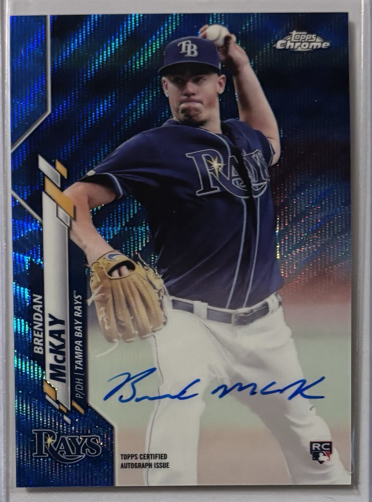Brendan McKay 2020 Topps Chrome Rookie Card Blue Wave Refractor Auto /150 #RA-BM