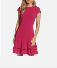Eliza J Ruffle Hem Fit & Flare Dress Fuchsia Size 14