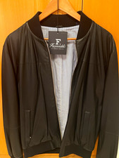 Façonnable Men’s Blue Leather Bomber Jacket Full Zip IT 54 NWT