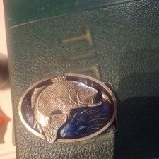 Large Mouth Bass Fishing Belt Buckle 1977 BERGAMOT Brass Works X-144 Vintage USA