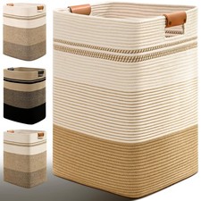 Laundry Hamper, 75L Tall Laundry Basket with Leather Handles, Rectangle Large...