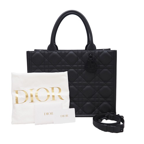 DIOR Book Tote Medium 2 Way Bag Macro Canage Calfskin Black M1324SLOI + 44007