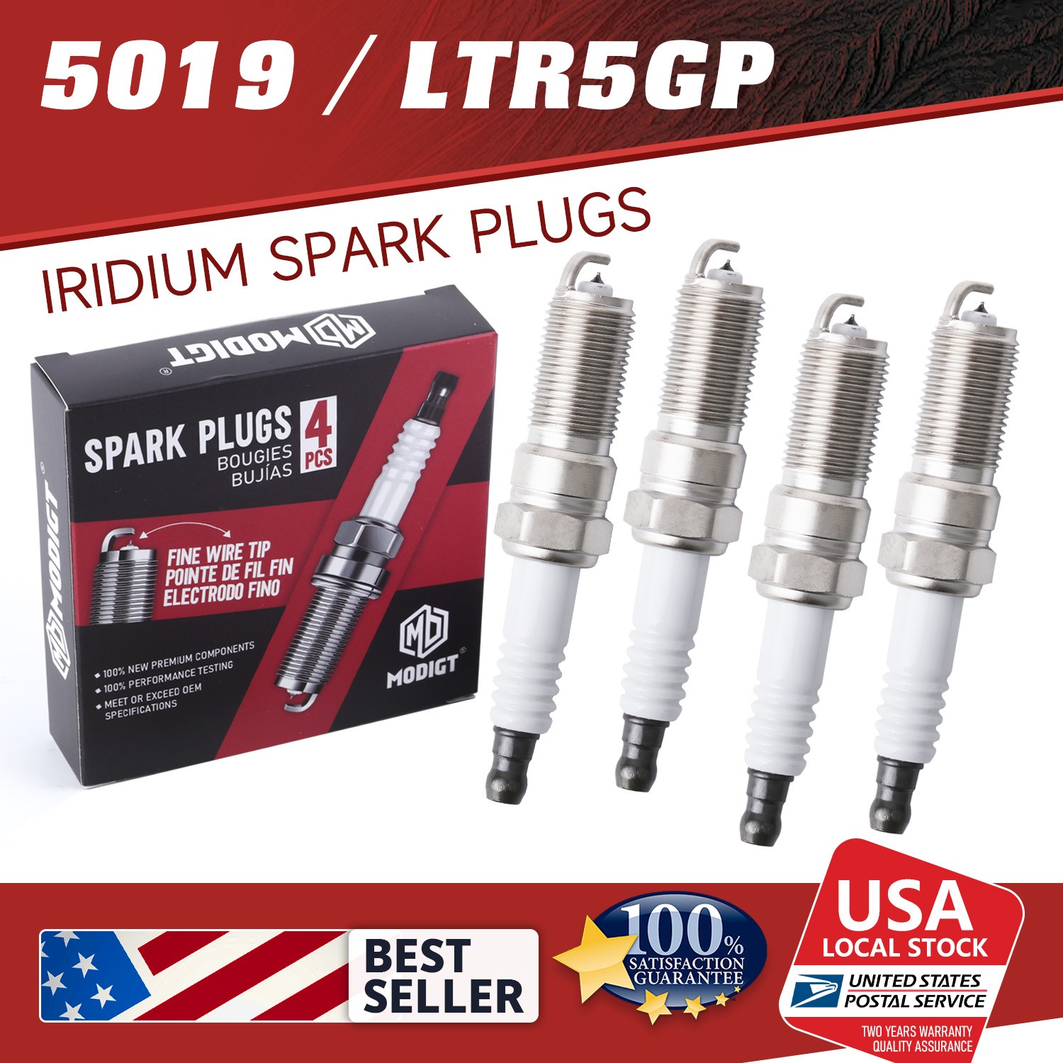 Premium 4 Pcs OEM Replacement For NGK 5019/LTR5GP Iridium Spark Plug OEM Quality