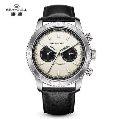 Seagull 43mm Men Automatic Mechanical Chronograph Watch Panda Eye Dual Calendar