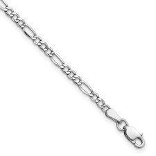 14K White Gold 9 inch 2.5mm Semi-Solid Figaro Chain Bracelet Anklet