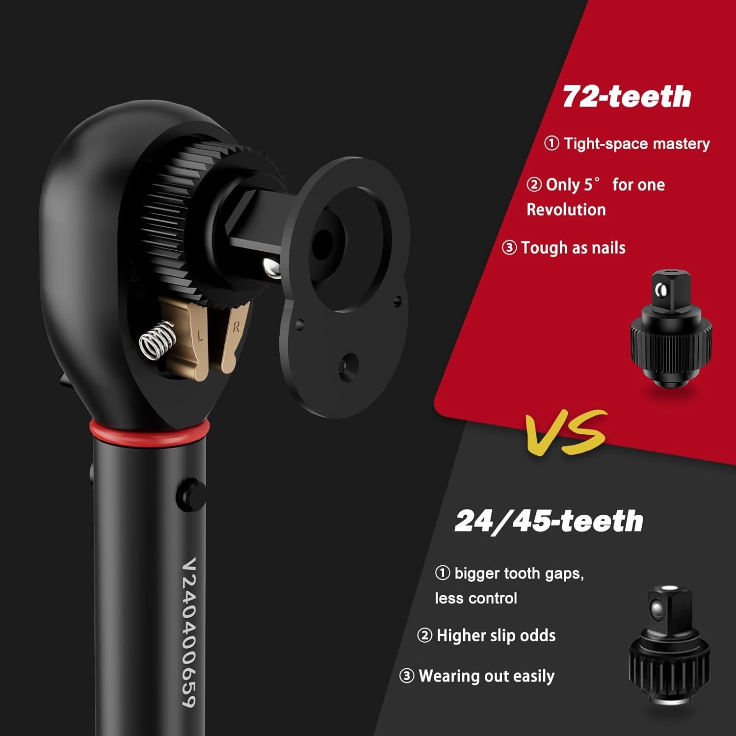 VANPO 1/4-inch Drive Click Torque Wrench, 20-240 In.lb/2.3-27.1 Nm, Black 